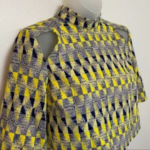 Mustard Seed Yellow Blue Geo Print Crop Top Size S thumbnail 4
