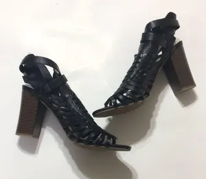 American Eagle Black Woven High Heel Open Toe Ankle Strappy Size 8 thumbnail 1