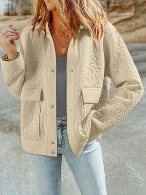 Women's Beige Quilted Loose Fit Button Down Jacket. AO6 thumbnail 3