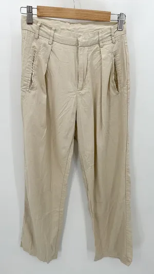 Dazy-Less Womens Pleated Straight Leg Linen Viscose Pants‎ Khaki Tan Medium BX25 thumbnail 1
