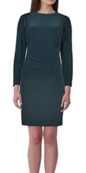 Ralph Lauren Dark‎ Green Jonni Faux Leather Trim Ruched Sheath Dress Size 16 thumbnail 1
