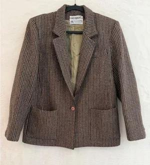 Ciao Sport Ltd Vintage Wool Blazer Womens 12 Brown Tweed Piping Academic Jacket thumbnail 1