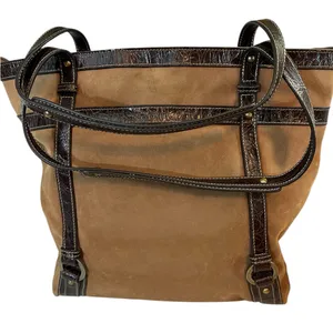Franco Sarto Brown‎ Suede/Leather Purse With Inside Smartlyte 12.5”X15” Preowned thumbnail 3