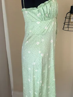 For Love & Lemons Robin Cheetah Midi Dress Green Floral Tie Strap Size S thumbnail 5