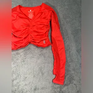 Free people FP Movement on the rise long sleeve later Red Ruched Active Top M/L thumbnail 4