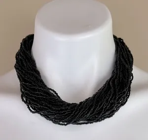 Black Twisted Woven Seed Bead Necklace Goth Whimsigoth Witchy thumbnail 1