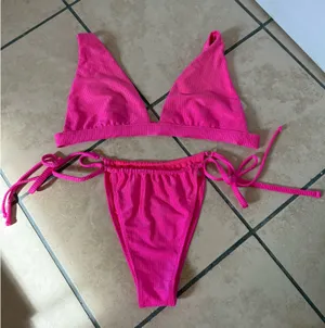 Aerie Bikini Set Pink Ribbed thumbnail 1