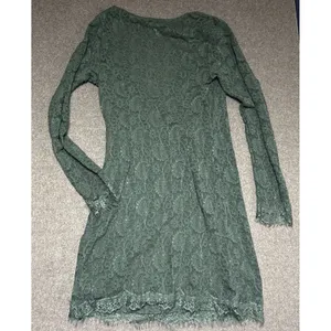 Free People Dress Women's Floral Pearl Lace Long Sleeve Green Mini Size‎ S thumbnail 10