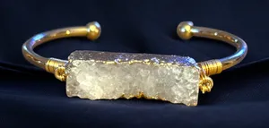 Gold tone white druzy cuff bangle bracelet thumbnail 1