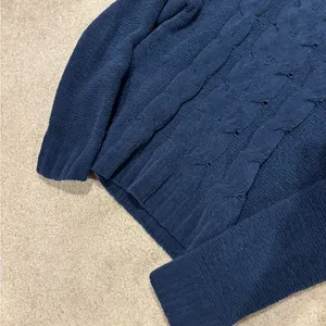 American Eagle Navy Blue Braided Knit Sweater thumbnail 4