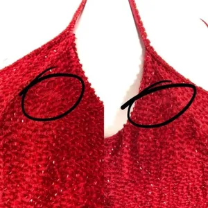 OLEG CASSINI Vintage Silk Dress Womens 6 Red Cherry Beaded Formal Prom Evening thumbnail 8