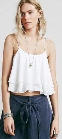 Free People Tropical Wave Cream Lace Back Crop Tank Top - M thumbnail 1