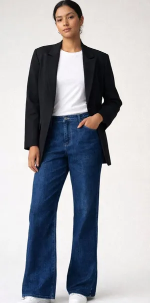 by Womyn Trouser Jeans Wide Leg Flare Dark Wash Sz 8 thumbnail 1