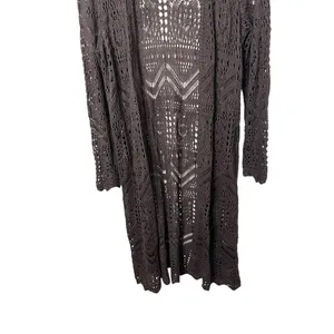 Brown Crochet Knit Long Sleeves Open Front Long Cardigan Womens Size‎ L thumbnail 3
