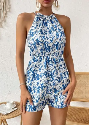 Blue Allover Print Halter Neck Romper Size Small/4 thumbnail 1