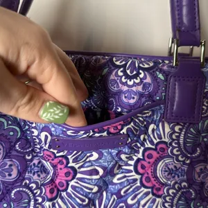 Vera Bradley Crosstown Tote Shoulder Bag Purple Lilac Tapestry Retired Pattern thumbnail 3