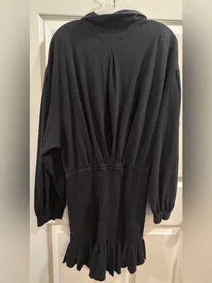Free People Black Smocked Hem Button Front Dress thumbnail 6