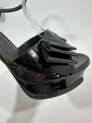 Yves Saint Laurent YSL Tribute Y Bow Black Patent Leather Platform Sandals 38.5 thumbnail 7