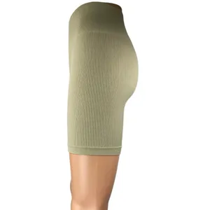 Adanola Women's Olive Green Rib Knit Mid Rise Activewear Yoga Gym Biker Shorts S thumbnail 2