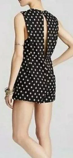 Free People Romper Ashley Black White Diamond Boxy Linen Blend XS thumbnail 2
