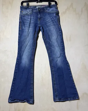 Aeropostale Hailey Skinny Flare Jeans Womens 3/4 Short Y2K Low Rise Blue thumbnail 1