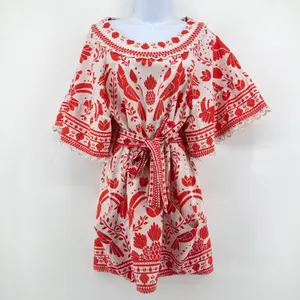 FARM Rio Jungle Flow Linen Toucan Pineapple Mini Dress M Red Boho Resort Wear thumbnail 2
