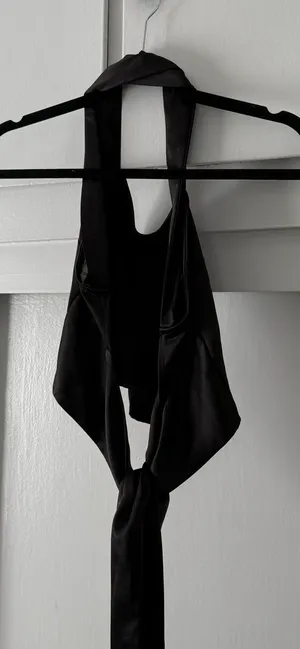 Molly green Black Satin Tie-Back Halter Top thumbnail 1