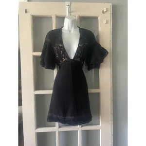 For Love and Lemons Carmine Black Lace Ruffle Sleeve Cami Mini Dress thumbnail 5