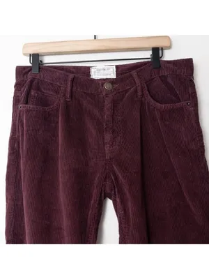 Current/Elliott Velvet Straight Leg Pant 10 Wine Mid Rise Pockets Corduroy thumbnail 5
