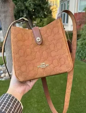 Coach Hadley Mini Crossbody Bag In Signature Suede CCE16, suede/Im/Caramel NWT thumbnail 1