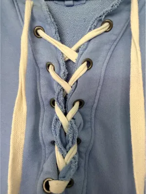 Aerie Light Blue Lace-Up Sweatshirt, Medium thumbnail 6