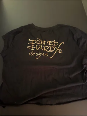 Ed Hardy Black Cropped Tee with Peacock Womens XL thumbnail 3