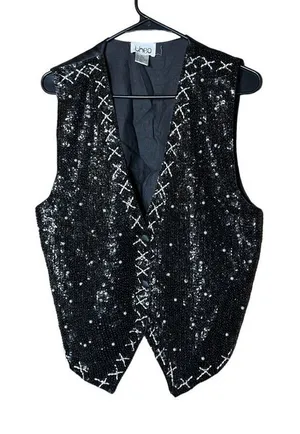 Vintage Theo 90s Sequin Beaded Vest Size M‎ Black Size M thumbnail 1
