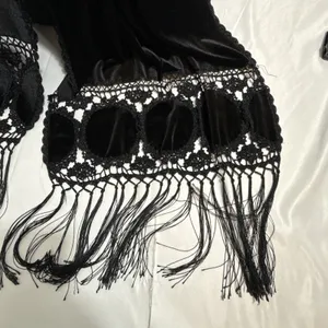 Vintage Black Velvet & Lace Scarf 21”x93” Formal Drape Wrap thumbnail 2