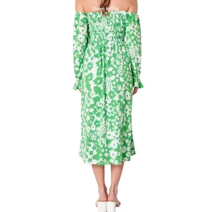 Sugar‎ + Lips Green Floral Smocked Midi Dress Small Cottagecore Boho Romantic thumbnail 11