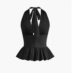 Commense Edgy Chic Studded Detail Ruffle Halter Top NWT Small thumbnail 3