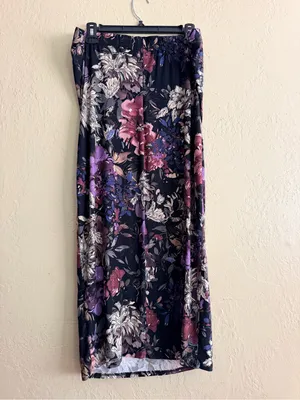 Floral Navy Maxi Skirt with Pink & Purple Blooms thumbnail 2