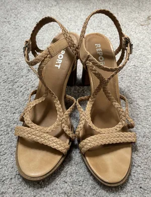 Report Tan Braided Strap Block Heels Size 10 thumbnail 1