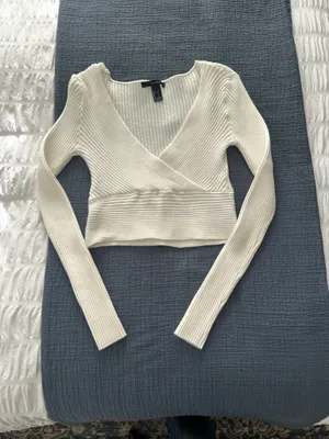 White ribbed wrap sweater thumbnail 2