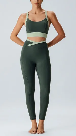 Berlook Activewear Dark Green Natural Waisted Leggings 25" thumbnail 1