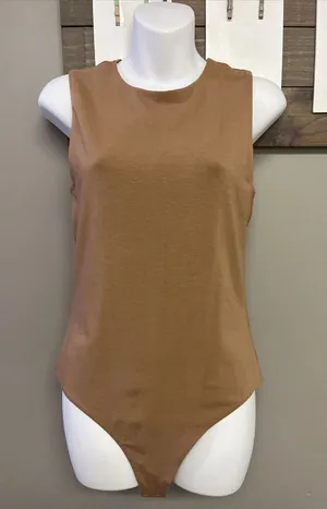 Nuuds Crewneck Sleeveless Heather Mocha/coffee Thong Bodysuit Snaps Medium NWOT thumbnail 1