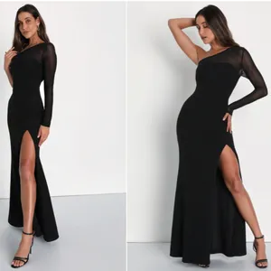 LULU's Prom Wedding Sexy Chic Modern Minimalistic Chic One Shoulder Maxi Dress thumbnail 3
