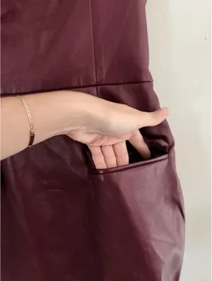 Amanda Uprichard Bethany Vegan Leather Skort Romper in Burgundy Red thumbnail 4