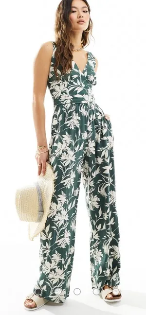 Abercrombie & Fitch Women's Green Floral‎ Linen Blend Pull On Pants Size Small thumbnail 1