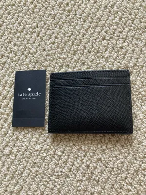 NEW Kate Spade Black Leather Card Holder Saffiano Wallet Chic Mini NWT thumbnail 5