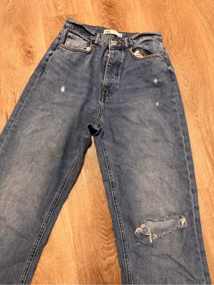 Zara Distressed Denim Blue Jeans Button Fly 6 High Rise thumbnail 2
