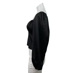 Abercrombie & Fitch Black Long Sleeve Pleated Bustier Crop Blouse Top Size M thumbnail 2