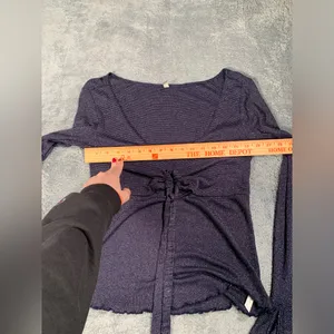 Free people intimately say when Long Sleeve Top ruffle sleeves blue metallic thumbnail 6