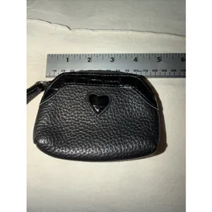 BRIGHTON Pebbled Leather Micro Mini Coin Purse Heart Change Black TINY CUTE thumbnail 5