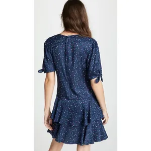 Rebecca Taylor Speckled Dot Silk Mini Dress Navy Blue Tiered Ruffle 2 thumbnail 2